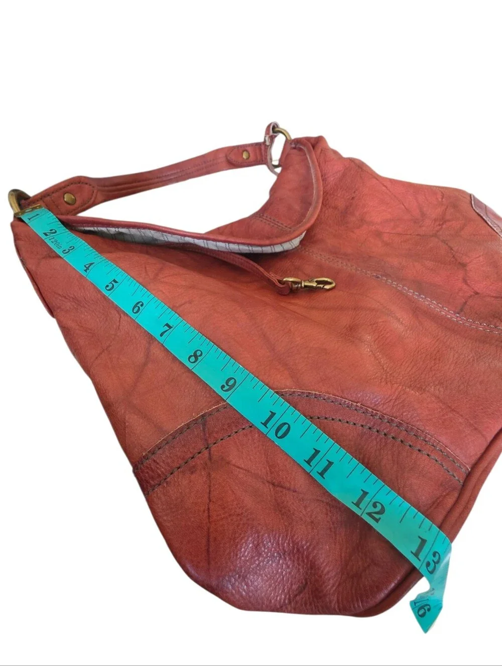 Frye Campus Leather Hobo‎ Bag 34DB877 Vintage Brass Distressed Burnt Red